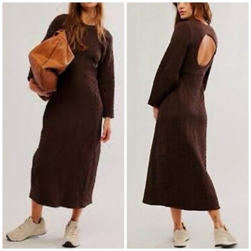 Free People Gabby Seamless Midi Dress Brown Size M/L